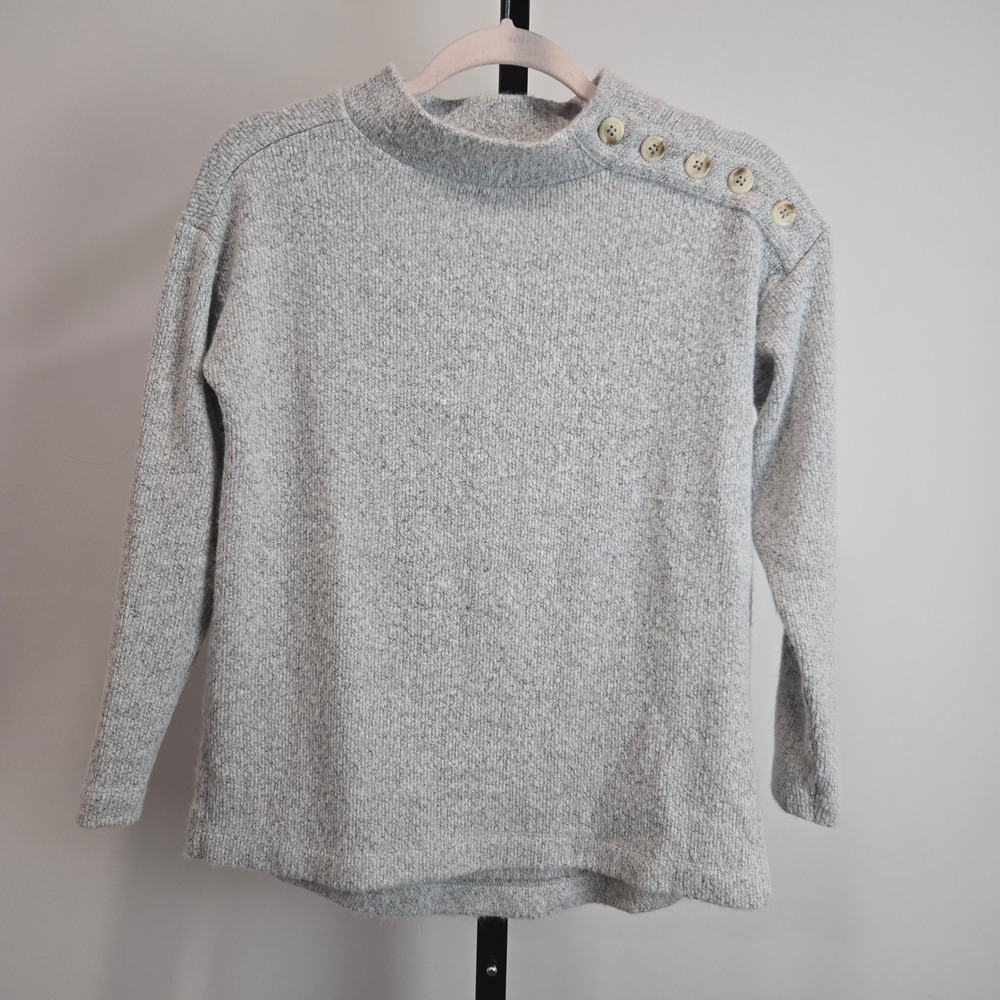LOFT Petite Grey Marl Mock Neck Button Shoulder Sweater Small Petite Neutral